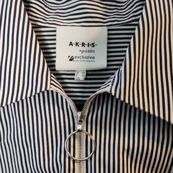 Akris Punto Exclusive Saks 5th Ave Striped Shirt Dress Silver Zipper 100% Cotton - Picture 5 of 7